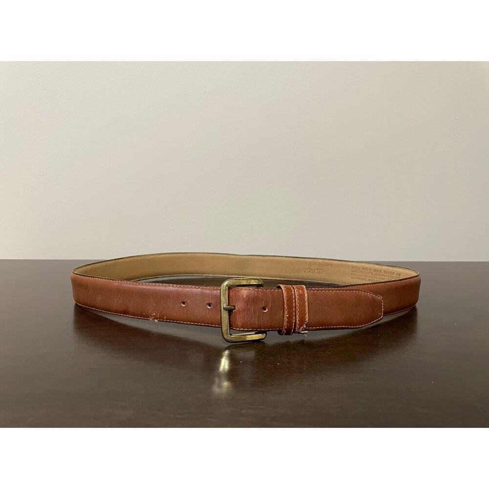 Waterbury CT Brown Leather Belt Brass Buckle Men's 32 Made in USA *Read